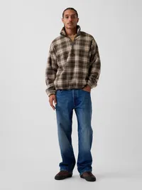 Sherpa Oversized Half-Zip Pullover - OLIVE GREEN PLAID — view 2