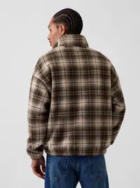 Sherpa Oversized Half-Zip Pullover - OLIVE GREEN PLAID — view 3