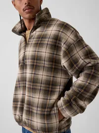 Sherpa Oversized Half-Zip Pullover - OLIVE GREEN PLAID — view 4