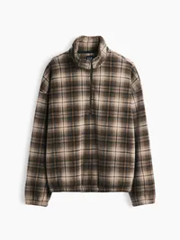 Sherpa Oversized Half-Zip Pullover - OLIVE GREEN PLAID — view 5