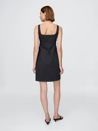 Shirred Button-Front Dress - True black — view 2