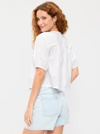 Short-Sleeve Beaded Top - White Lilies — view 2