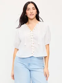 Short-Sleeve Beaded Top - White Lilies — view 4
