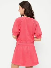 Short-Sleeve Cropped Raglan Sweatshirt - Red Buttons — view 2