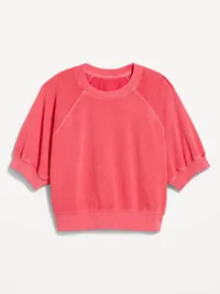 Short-Sleeve Cropped Raglan Sweatshirt - Red Buttons — view 4