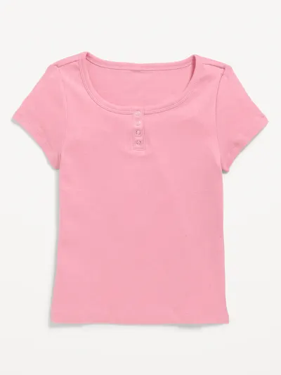 Short-Sleeve Henley Top for Girls - Pressed Flower