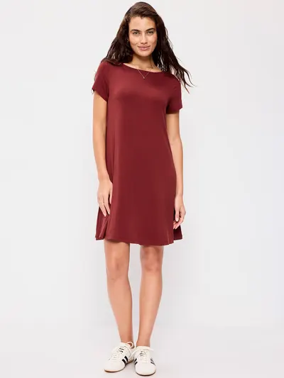 Short-Sleeve Mini Swing Dress - Emberglow