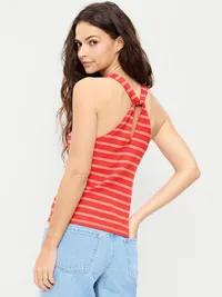 Sleeveless Ribbed Loop-Back Tank Top - Red Stripe — view 2