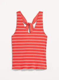 Sleeveless Ribbed Loop-Back Tank Top - Red Stripe — view 4