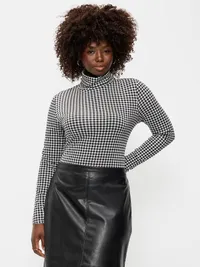 Slim-Fit Printed Turtleneck - Black/Black Gingham — view 5