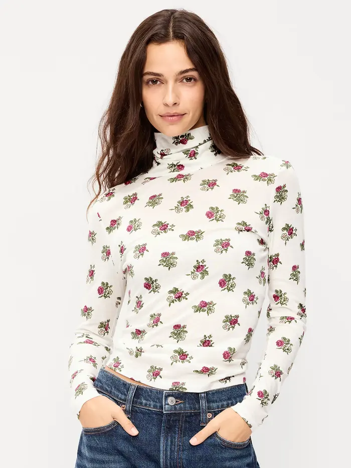 Slim-Fit Printed Turtleneck - White Floral