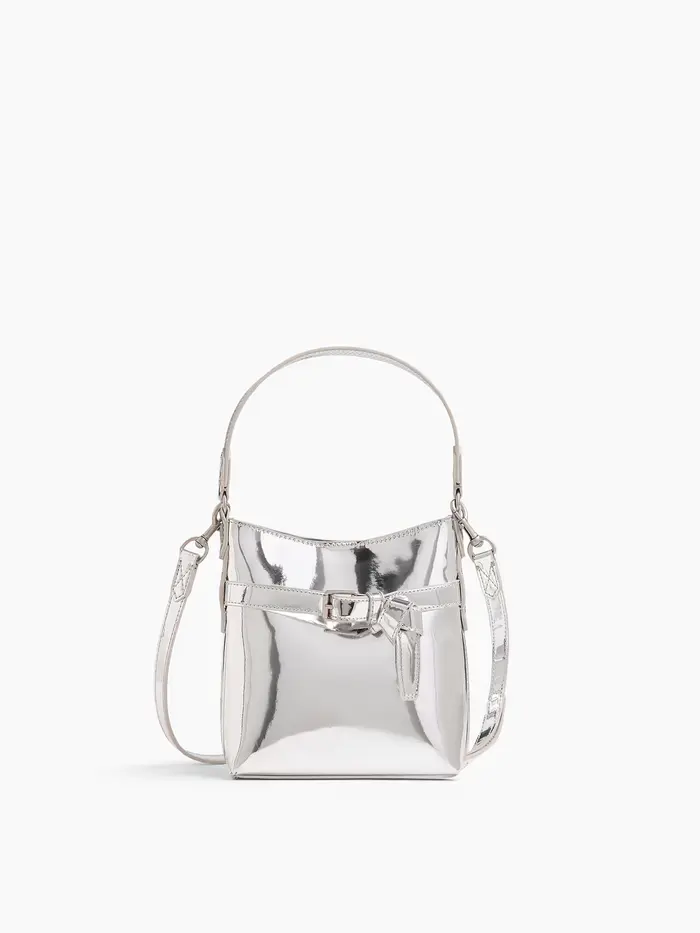 Small Metallic Bucket Bag - Silver