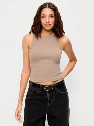 Snug Crop Ribbed Tank Top - Chocolate Malted