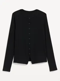 Snug Long-Sleeve Button-Front Ribbed Top - Black Jack — view 4