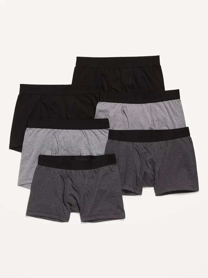 Solid Boxer-Brief Underwear 6-Pack for Boys - Black Heather
