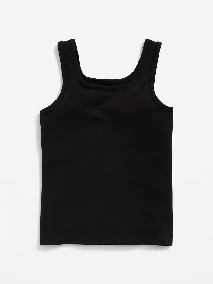 Solid Fitted Tank Top for Girls - Black Jack