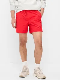 Solid Jogger Shorts -- 5-inch inseam - Red Buttons — view 2