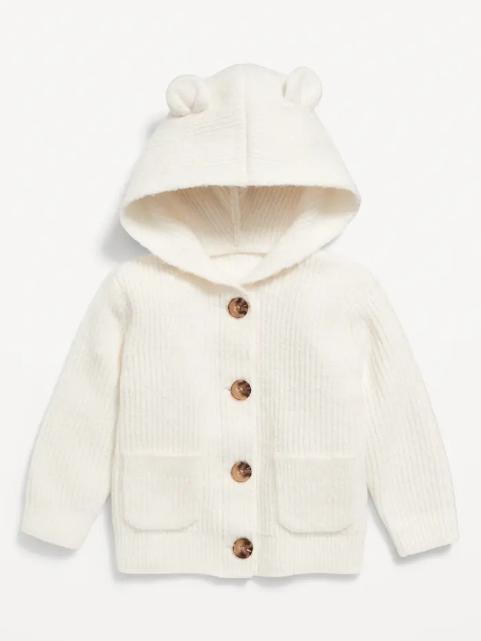 SoSoft Critter Ear Button-Front Sweater for Baby - Creme De La Creme