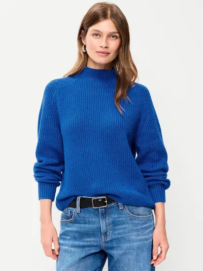 SoSoft Mock-Neck Shaker Sweater - Blue Moon