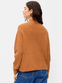SoSoft Mock-Neck Shaker Sweater - Soft Bronze — view 2