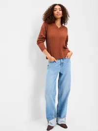 SoSoft Ribbed V-Neck Sweater - Apple Cinnamon — view 3