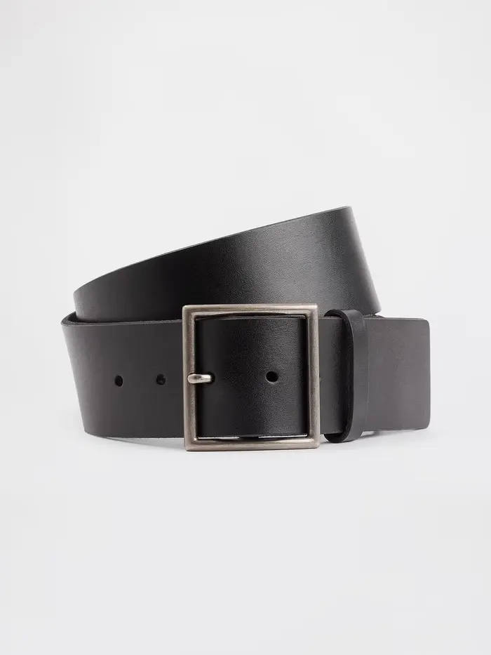 Square-Buckle Leather Belt - Black