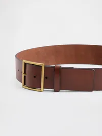 Square-Buckle Leather Belt - Medium cool brown — view 3