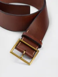 Square-Buckle Leather Belt - Medium cool brown — view 4