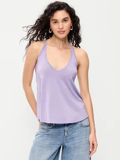 Strappy-Back Shimmer Swing Tank Top - Lilac Shadow