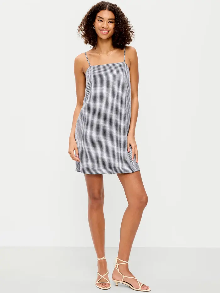 Strappy Mini Shift Dress - Navy Gingham