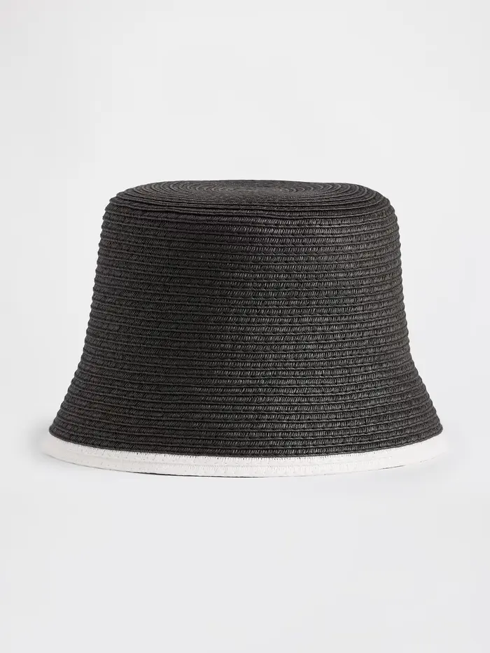 Straw Bucket Hat - Black
