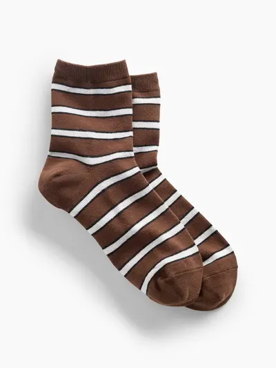 Stripe Half Crew Socks - Brown stripe