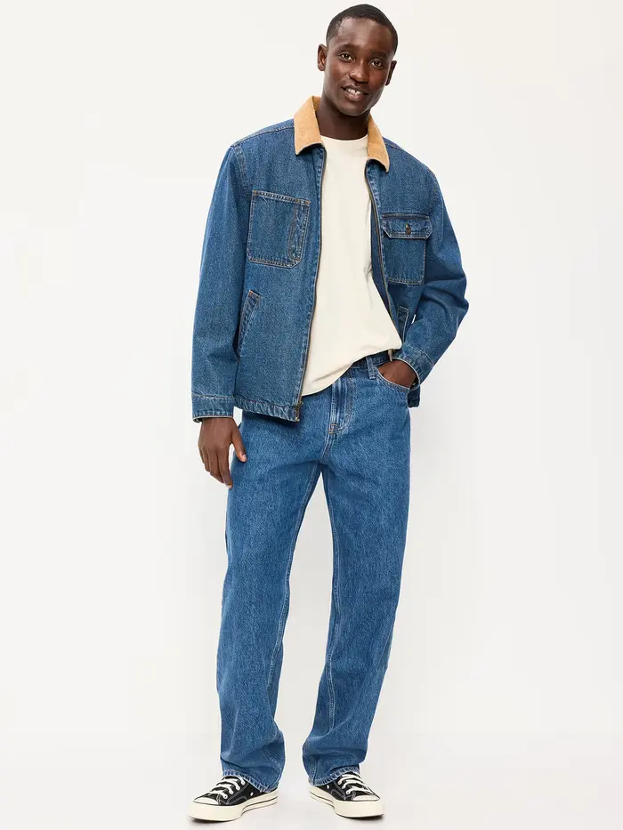 Structured Loose Non-Stretch Jeans - Dark Wash