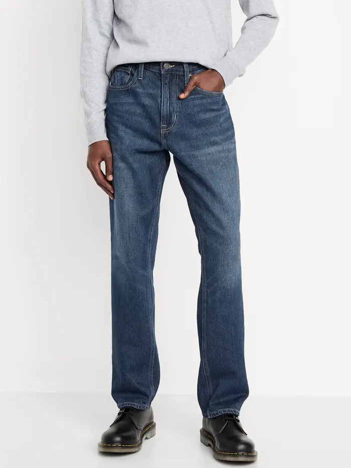 Structured Straight Non-Stretch Jeans - Dark Wash