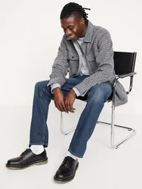 Structured Straight Non-Stretch Jeans - Dark Wash — view 3