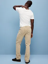 Structured Straight Non-Stretch Jeans - Warm Khaki — view 3