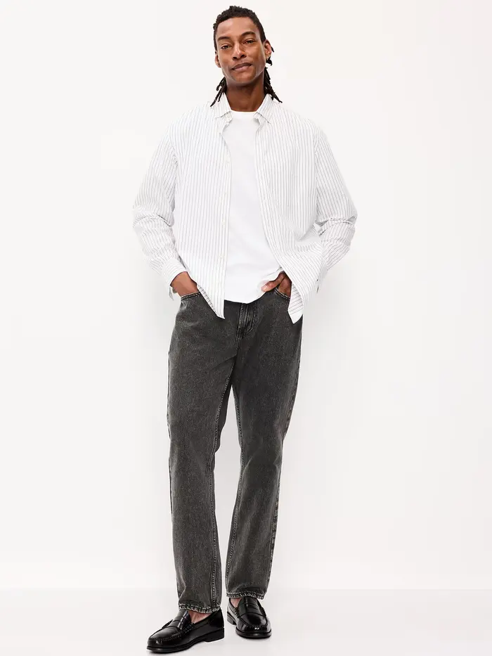 Structured Straight Non-Stretch Jeans - Washed Black