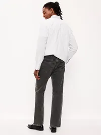 Structured Straight Non-Stretch Jeans - Washed Black — view 3