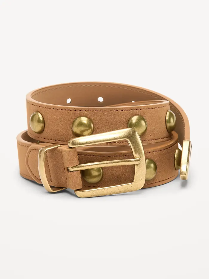 Studded Belt for Women - Caramel