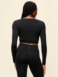 StudioSmooth Long-Sleeve Wrap Top - Black Jack — view 2