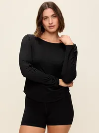 StudioSmooth Reversible Long-Sleeve Scoop-Back Top - Black Jack — view 2