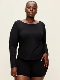 StudioSmooth Reversible Long-Sleeve Scoop-Back Top - Black Jack — view 4