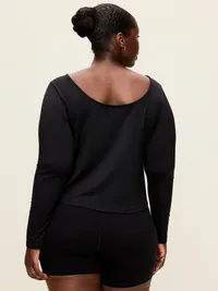 StudioSmooth Reversible Long-Sleeve Scoop-Back Top - Black Jack — view 5
