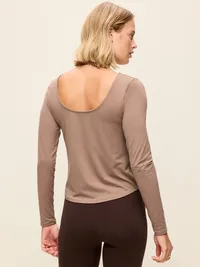 StudioSmooth Reversible Long-Sleeve Scoop-Back Top - Dusted Chocolate — view 2