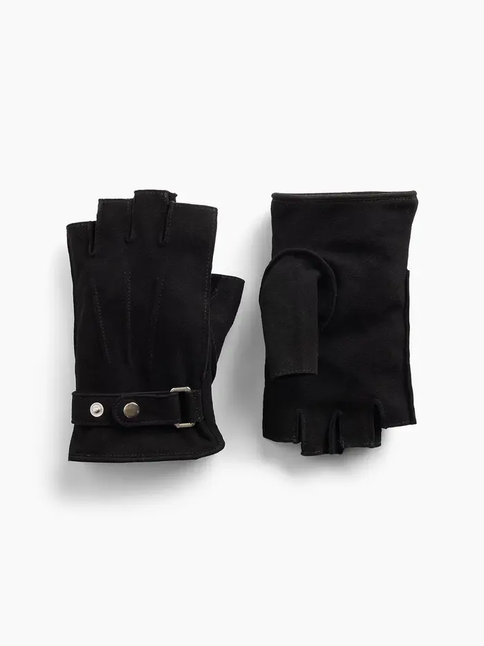 Suede Fingerless Gloves - Black