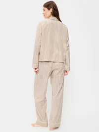Tie-Front Poplin Pajama Pant Set - Neutral Stripe — view 2