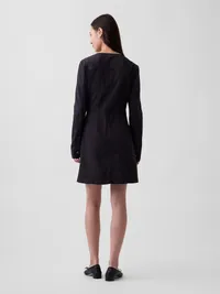 V-Neck Button-Front Mini Dress - Black — view 2