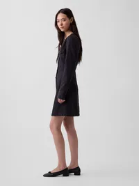 V-Neck Button-Front Mini Dress - Black — view 3