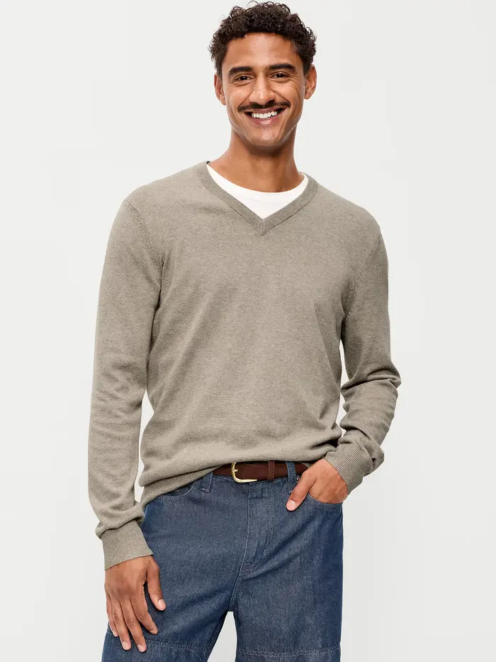 V-Neck Sweater - Tan Heather
