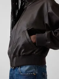 Vegan Leather Bomber Jacket - Dark brown — view 4